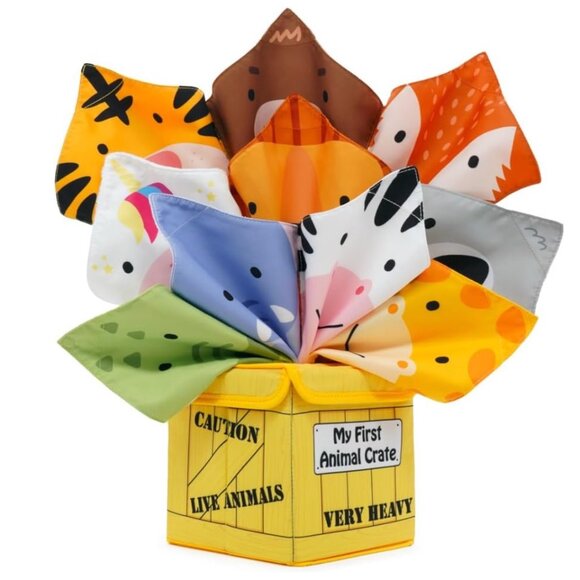 NWT Urban Kiddy "My First Animal Crate" Sensory Baby Tissue Toy Box - Picture 1 of 15
